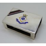 An enamelled silver matchbox holder, enamel reads 'Cyclops With Eye and Hand', slight damage to