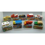 Nine Matchbox 75 die-cast model vehicles, boxed, Fiat in Audi box, (collected by the vendor over