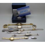 Wristwatches including gentleman's Seiko, boxed, two lady's Seiko, Rotary, Citizen, Christian Dior