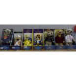 Seven Compare the Market meerkat toys, boxed with certificate