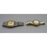 An Omega Seamaster Quartz wristwatch on an Omega bracelet strap and a lady's DKNY wristwatch