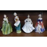 Four Royal Doulton figures; Angela, Phyllis, Lizzie and Fleur