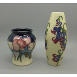 Two Moorcroft small vases, Bluebell Harmony by Kerry Goodwin and Wild Cyclamen by Emma Bossons