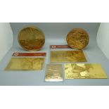 Shop display oversized Sovereign and Krugerrand coins and 24ct gold plated banknotes