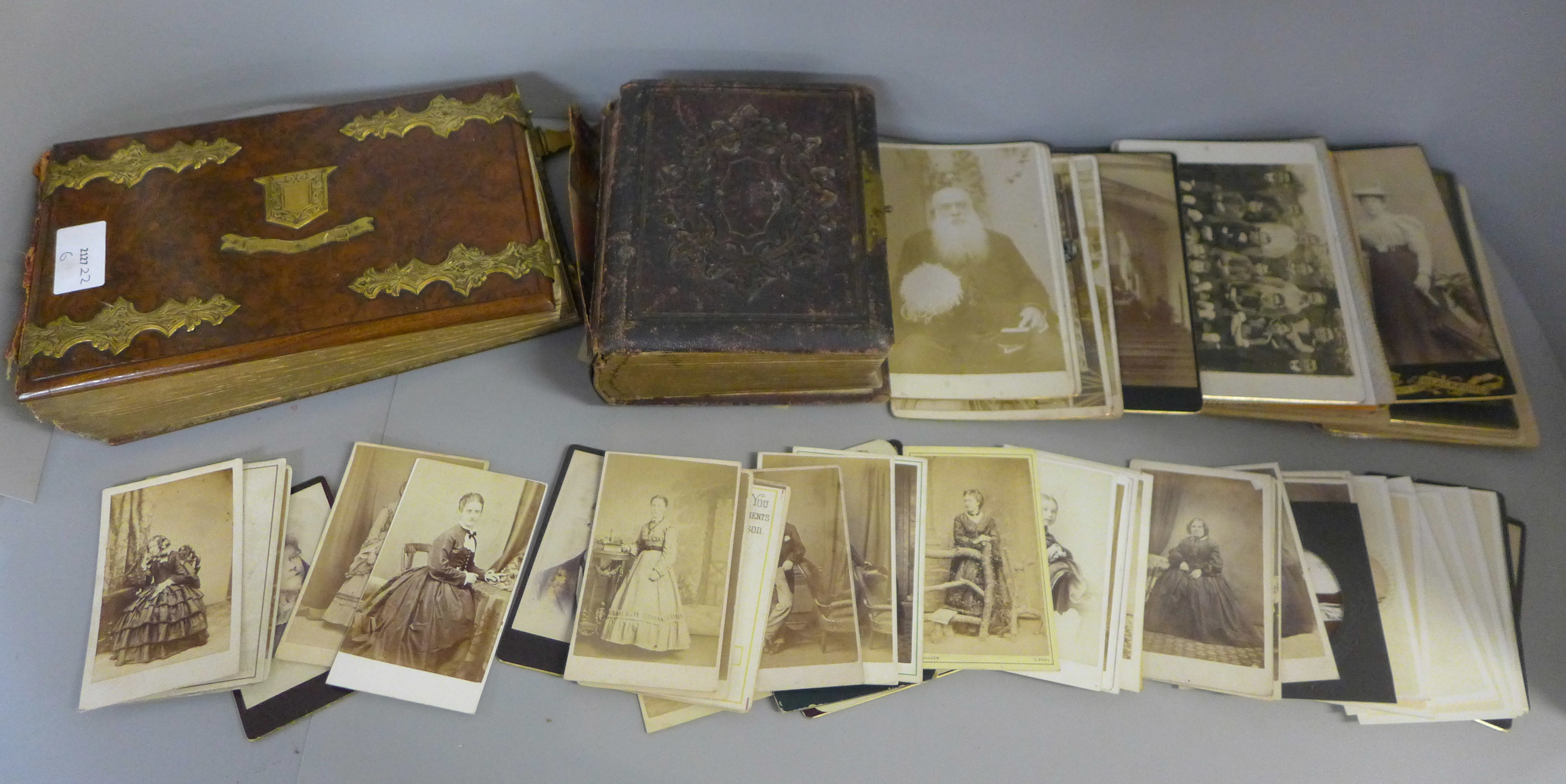 Collection of CDV's and cabinet cards with two empty CDV albums