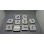 Ten 17th/18th century delft tiles, 3x3 inch