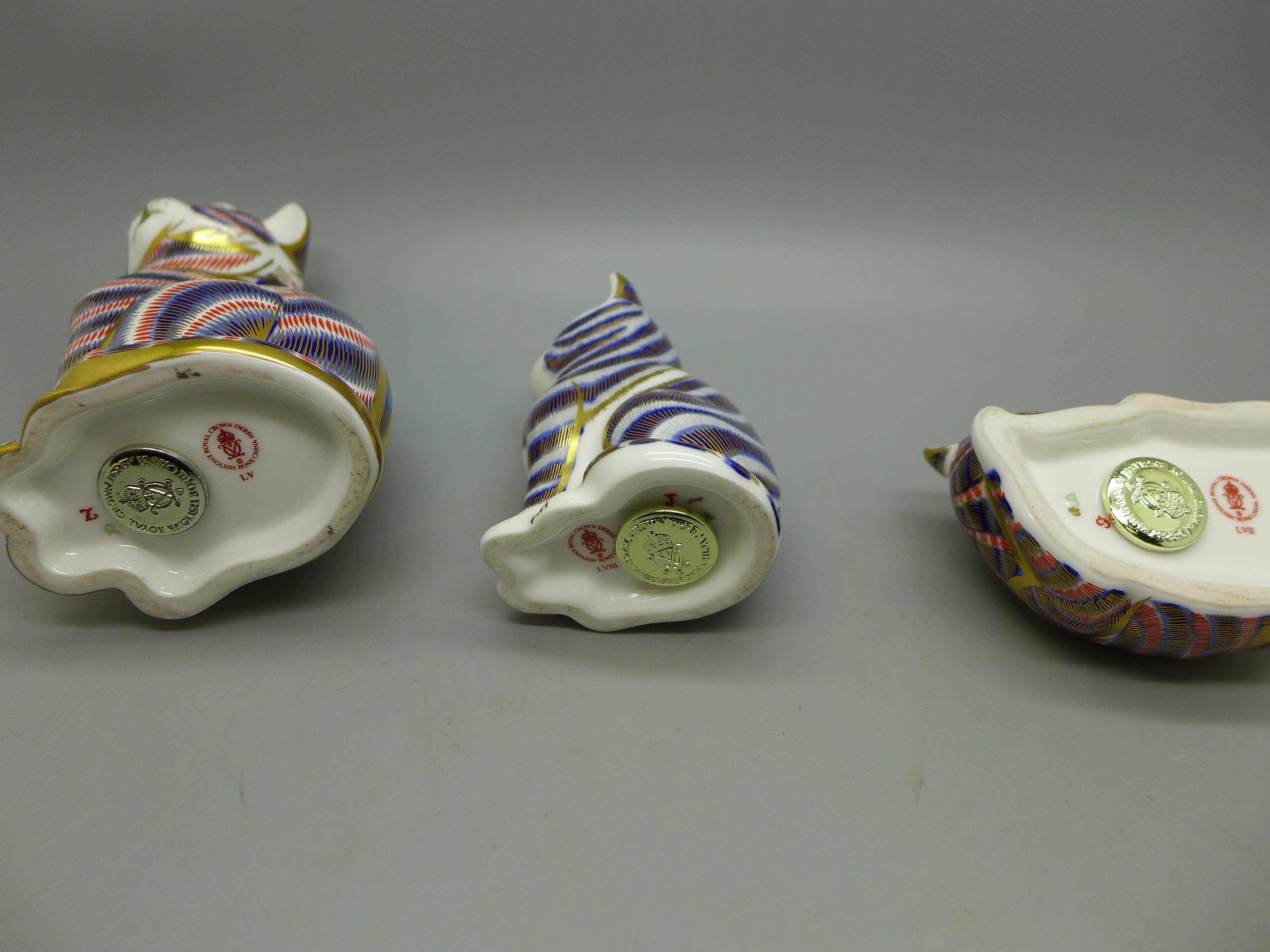 Three Royal Crown Derby paperweights, cats, all with stoppers - Image 2 of 2