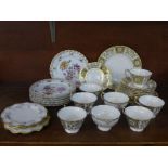 Eight assorted Royal Crown Derby cups and saucers, dessert plates, etc.