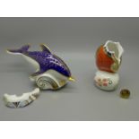 A Royal Crown Derby mole paperweight and two others a/f