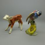 Two Beswick figures, a calf and a chickadee