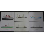 Eleven original lithographic prints of ships, printed on high quality paper in the 1970's,