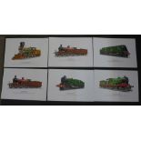 Six original lithographic prints of trains, printed on high quality paper in the 1970's, suitable