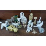 A collection of animal figures; Sylvac dog, two Nao ducks, USSR dog, Szeiler seal, etc.