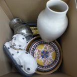 A collection of items including a metal jug, vase, candlestick, bowls, etc. **PLEASE NOTE THIS LOT