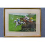 D.R. Barnett, horse racing scene, oil on board, framed