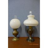 Two vintage brass oil lamps