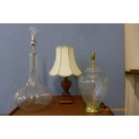 Two glass based table lamps and one other