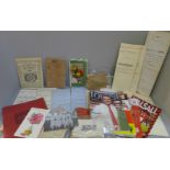 Mixed ephemera, a small collection of conveyances and deeds, football programmes, vintage