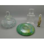 Assorted glass scent bottles and Scottish Borders art glass candle holder