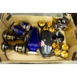 A box of decorative china including a cobalt blue KPM vase and Gibson coffee set **PLEASE NOTE