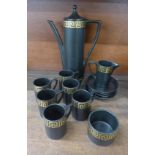 A Portmeirion coffee set, designed by Susan Williams Ellis, six cups, saucers, milk, sugar bowl