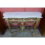 A French Louis XV style carved giltwood and marble topped console table