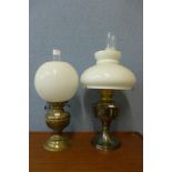 Two vintage brass oil lamps