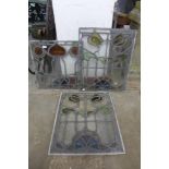 Three Art Nouveau stained glass window panes