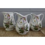 Three Portmeirion The Botanic Garden jugs, one second quality