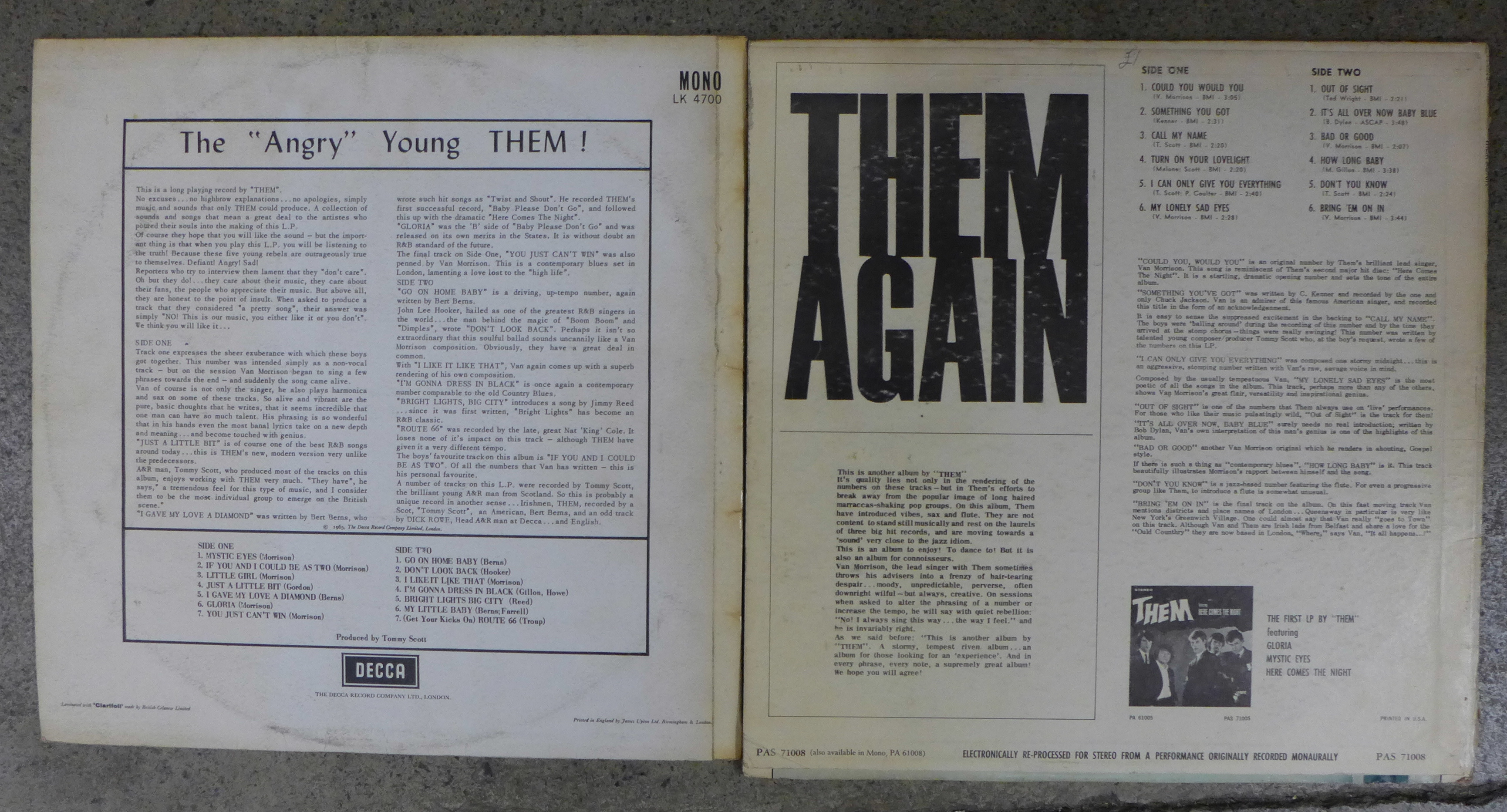Them, two LP records, Them and Them Again, first pressing, LK4700 (Mono) ARL-6819-4A and PAS71008 ( - Image 2 of 2