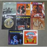 Eight 1960's LP records, Moody Blues, The Magnificent Moodies, mono LK471, XARL 6869 1A runout,