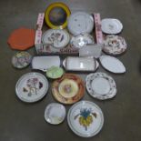 A collection of china plates including Portmeirion, Royal Worcester and Staffordshire