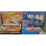 Five model aircraft sets, including Revell and Matchbox, boxed