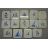 Fourteen 17th/18th Century 3" square Delft tiles