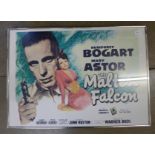 A framed vintage film poster for The Maltese Falcon