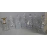 Seven 19th Century and later crystal and glass decanters, three lacking stoppers