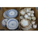 A twelve piece tea service and a box containing plates and a vegetable dish