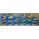 Sixteen light blue box Matchbox model vehicles