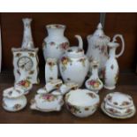 A collection of Royal Albert Old Country Roses china, vases, lidded pots, trinkets, etc., a Royal