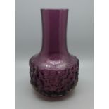 A Whitefriars glass mallet vase in aubergine, small chip on the rim, 18.5cm