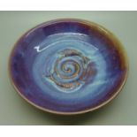 A studio pottery blue glazed bowl, D. Fry, 21cm