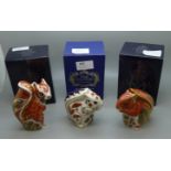 Three Royal Crown Derby paperweight, Squirrel, Red Squirrel and Woodland Squirrel, 10cm, all with