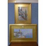 Italian School, lake scene, watercolour, indistinctly signed, framed and one other