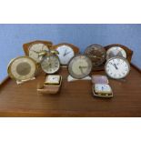 A collection of timepieces, including Metamec