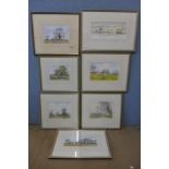 Trevor Parkin, seven rural landscapes, watercolour, framed