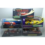 Five F1 and Racing Scalextric cars, boxed