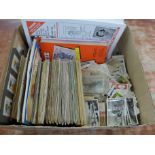 Cigarette cards; a large box of cigarette and trade cards, loose and in albums