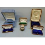 An Omega watch box and five antique boxes