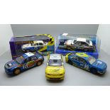 Five Rally Scalextric cars, two boxed