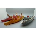 Two Penguin clockwork paddle boats and a Scalex boat